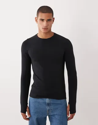 River Island muscle fit technical long sleeve T-shirt in black