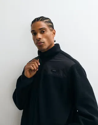 JJ Rebel borg fleece jacket in black