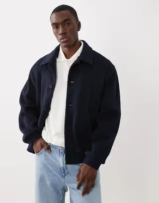 ASOS DESIGN wool look bomber jacket in navy