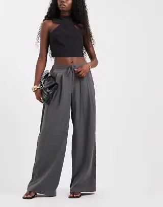 ONLY wide leg tailored pleated pants in dark gray
