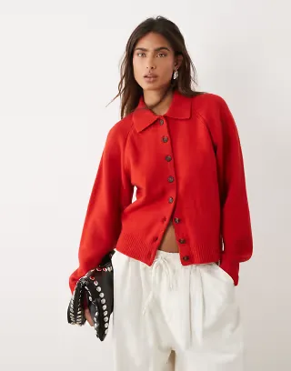 ASOS DESIGN fitted knit shirt in red