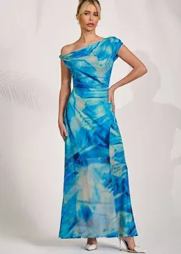 Jolie Moi Women's Asymmetrical Off-Shoulder Maxi Dress
