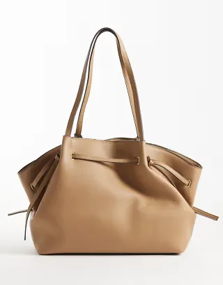 Mango faux leather large slouchy tote bag in latte