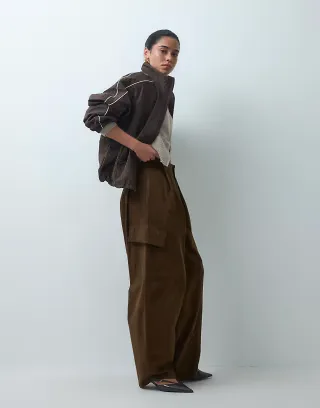 ASOS DESIGN pleated waistband detail pants in chocolate
