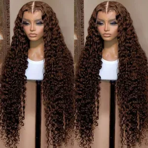 Deep Curly Human Hair Wigs - Dark Brown Water Wave 13x4 & 13x6 HD Transparent Lace Front - Glueless Brazilian Hair for W
