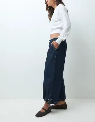 COLLUSION 3/4 awkward length jean with hem tie in rinse
