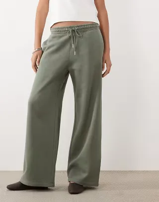 Abercrombie & Fitch high rise wide leg jogging bottoms set in khaki