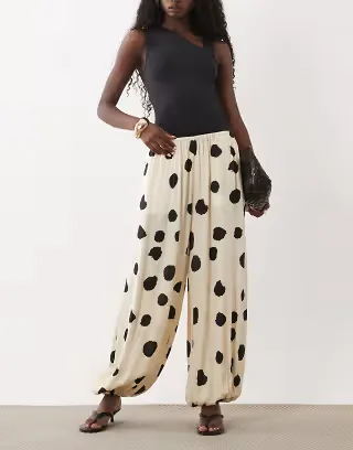 ASOS DESIGN cuffed hem balloon pants in polka dots