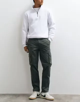 Mango Teen straight cargo trouser in green