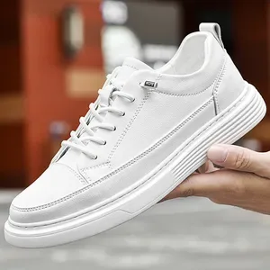 Aerating Plate Shoes for Men - Breathable Platform Casual Sneakers - White Sports Board Shoes by Aerating