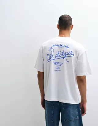 ASOS DESIGN oversized T-shirt with Cote d'Azur graphic in white