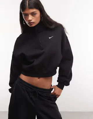 Nike Studio Fleece cropped half zip sweatshirt in black