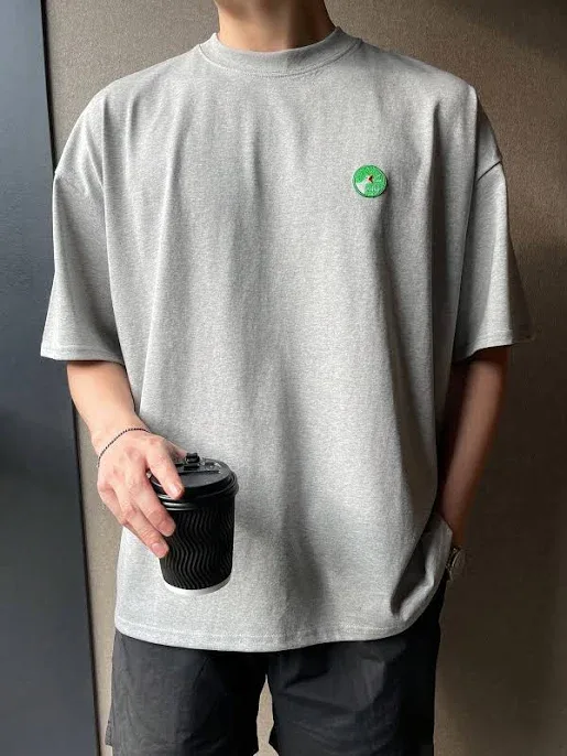 DAZY Grey Cartoon Graphic Men's T Shirts Tees Oversized Streetwear Drop Shoulder Loose Fit Round Neck Casual Modern Fall