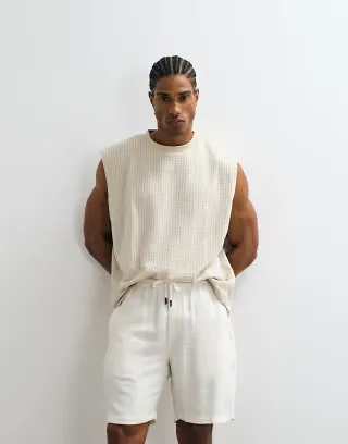 ONLY & SONS textured linen mix shorts in white