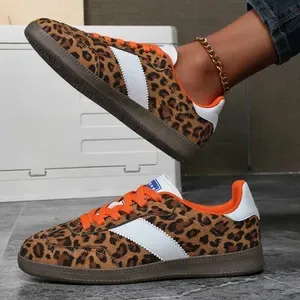 Retro Leopard Flat Shoes for Women - Comfortable Lace-Up Walking Sneakers - Low Cut Trainers for Outdoor Running X251104