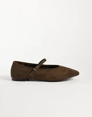 Glamorous Wide Fit slingback kitten heel shoes in brown suedette