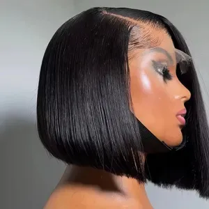 Brand 13x6 HD Lace Front Short Bob Wig - 13x4 Straight Brazilian Human Hair Wigs for Black Women - 180% Density, Glue-Fr