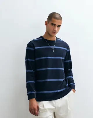 Threadbare long sleeve striped tee in blue and navy