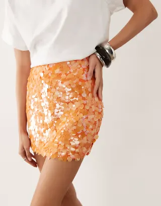 ASOS DESIGN layered sequin mini skirt in orange