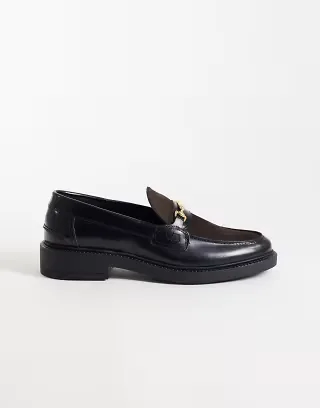 NOAK made In Portugal penny loafers with gold snaffle in black leather and brown suede