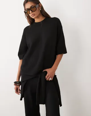 ASOS DESIGN crew neck T-shirt with wool in black - part of a set