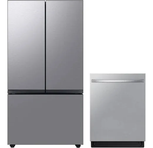 Samsung Bespoke 2-Piece Kitchen Package with 30 Cu. Ft. French Door Refrigerator and Dishwasher in Stainless Steel