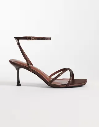 Simmi London Wide Fit Eleonoora Strappy heeled sandal in brown satin
