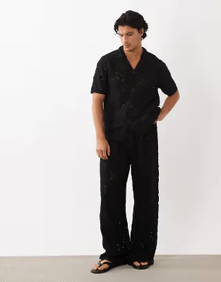 ASOS DESIGN knit crochet set in black