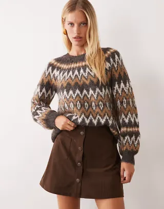 Vila button front cord mini skirt in chocolate brown