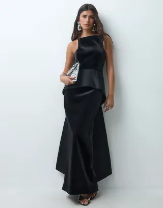 ARRANGE structured velvet panelled maxi dress in black