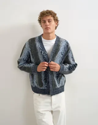 Topman relaxed fit abstract stripe knitted cardigan in dark gray