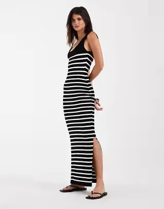 ASOS DESIGN knit maxi dress in black and ecru stripes