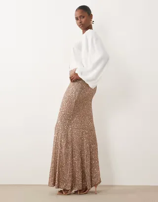 ASOS DESIGN sequin maxi skirt in gold