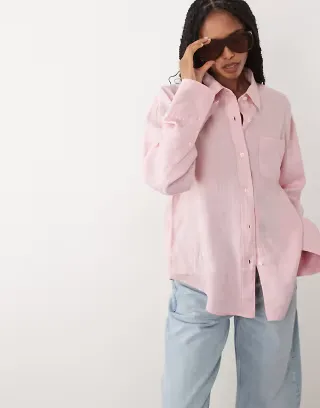 ARKET pure cotton linen shirt in light pink - part of a set