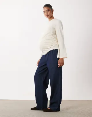 Mamalicious Maternity pull-on straight leg jeans in dark blue denim
