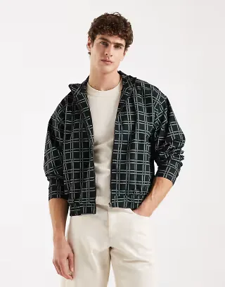 Redefined Rebel Bryant oversized plaid jacket in dark green