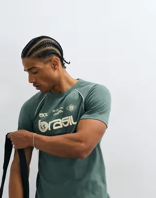 ASOS DESIGN slim T-shirt with Brazil graphic in green wash