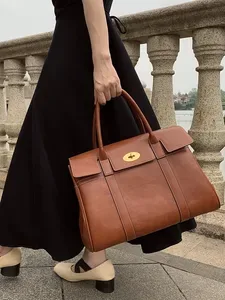 Genuine Leather Womens Briefcase, Small Soft Satchel Handbag - Shoulder Crossbody Bag, Single Handle, Interior Zipper Po