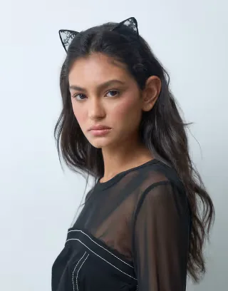 ASOS DESIGN Halloween lace cat ears headband in black