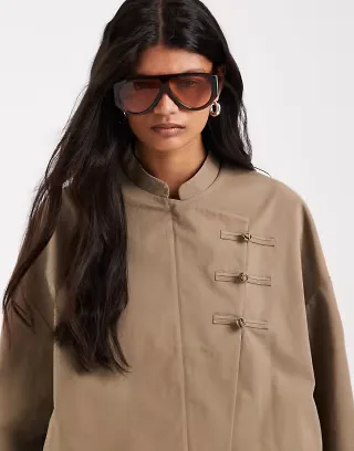ASOS DESIGN cotton look mandarin detailing bomber jacket in khaki