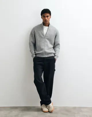 Jack & Jones high neck zip up cardigan in gray