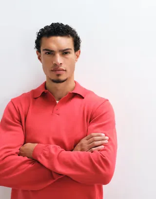 ASOS DESIGN relaxed knit long sleeve polo in red