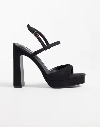 Public Desire Rhoda platform heeled sandals in black suedette