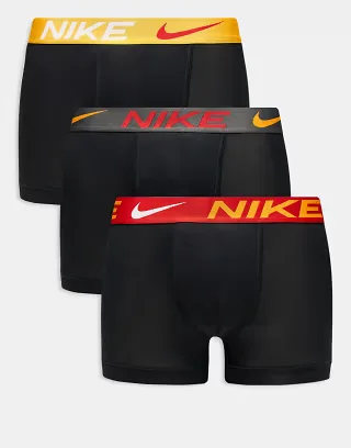 Nike Essential Microfiber 3-pack trunks in black with red/gray/yellow waistbands