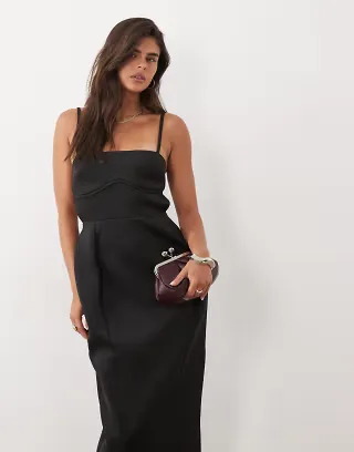 ASOS DESIGN volume pencil maxi dress with strappy back in black scuba-style fabric