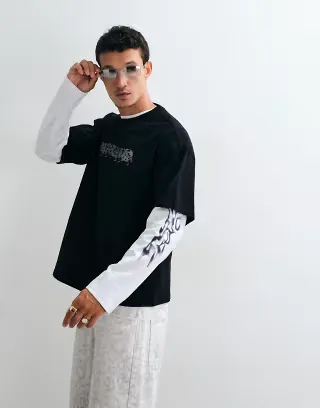 Weekday oversized boxy t-shirt with Karma graphic print in black
