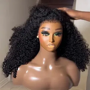 200Density Black Glueless Afro Kinky Curly Human Hair Wigs for Women - 13x4 Water Wave Lace Frontal, Pre-Cut HD Lace, Pr