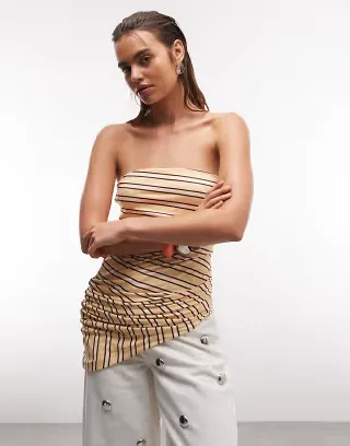 Topshop asymmetric twist bandeau top in striped print