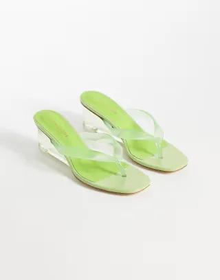 Glamorous wedge sandals in green jelly