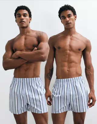ASOS DESIGN 2 pack woven boxers in blue stripe